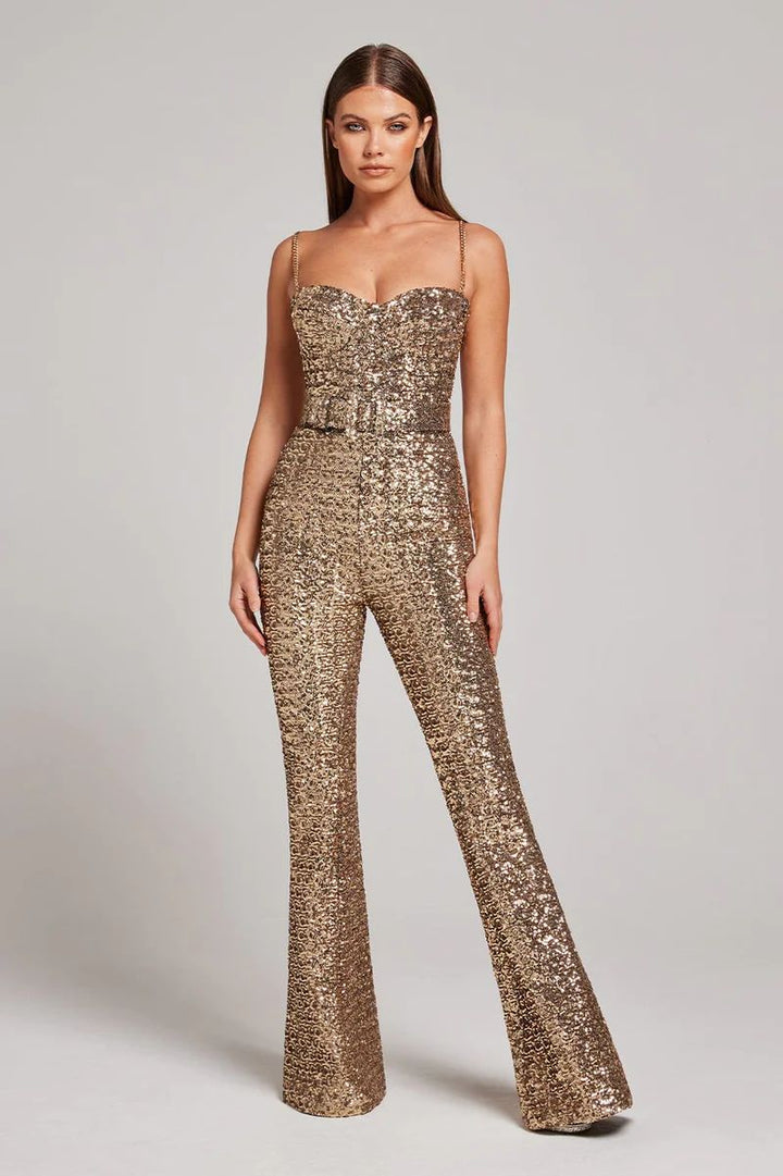 Genevieve | Sparkle Jumpsuit With Belt