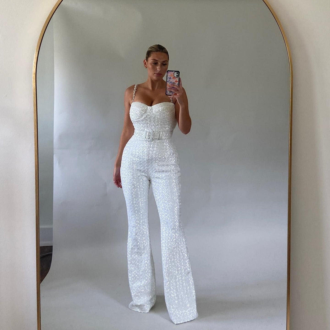 Genevieve | Sparkle Jumpsuit With Belt