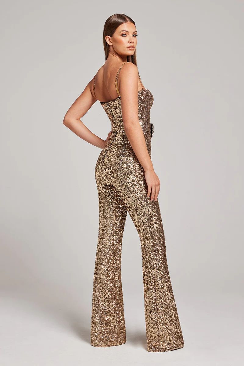 Genevieve | Sparkle Jumpsuit With Belt